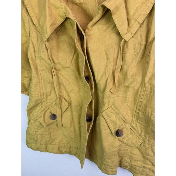 COLDWATER CREEK Lightweight Jacket Blouse 3/4 Sleeve Floral Brocade Yellow Sz 12 - Picture 4 of 11